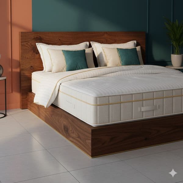 Used king size bed for sale — luxury frame & solid headboard, gently used mattress